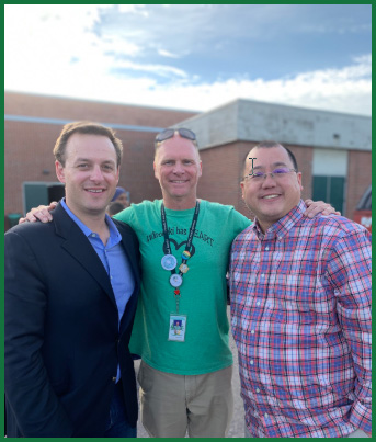Pictured left - right: Johnny Illick, ReArch Vice President of Development; Sean McMannon, WSD Superintendent; Alexander Yin, WSD Board Member, at Back-to-School BBQ on 8.22.19